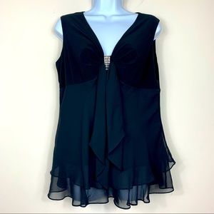 R&M Richards black ruffled blouse. Petite size 12P
